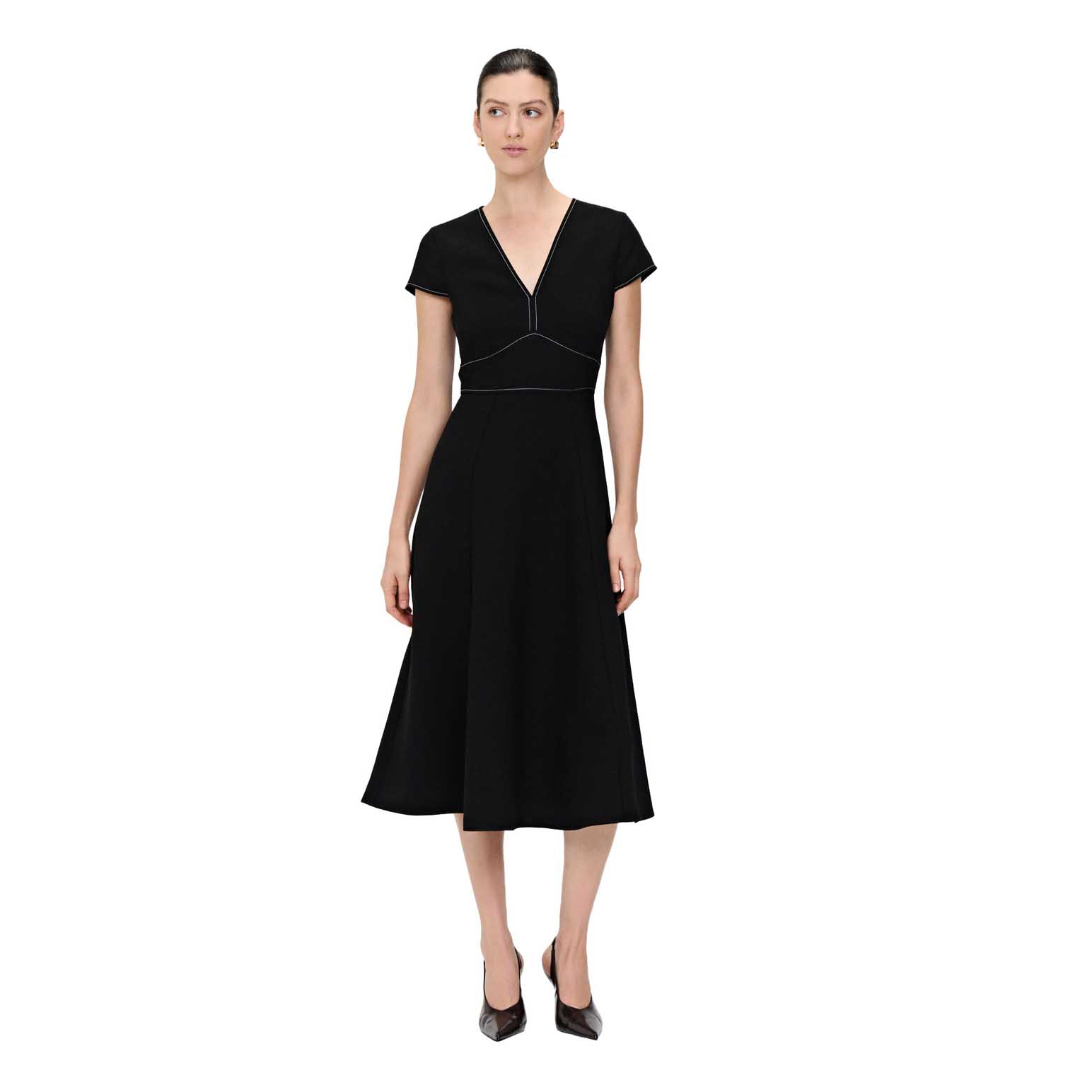 Veronika Maine Double Weave V Neck Midi Dress